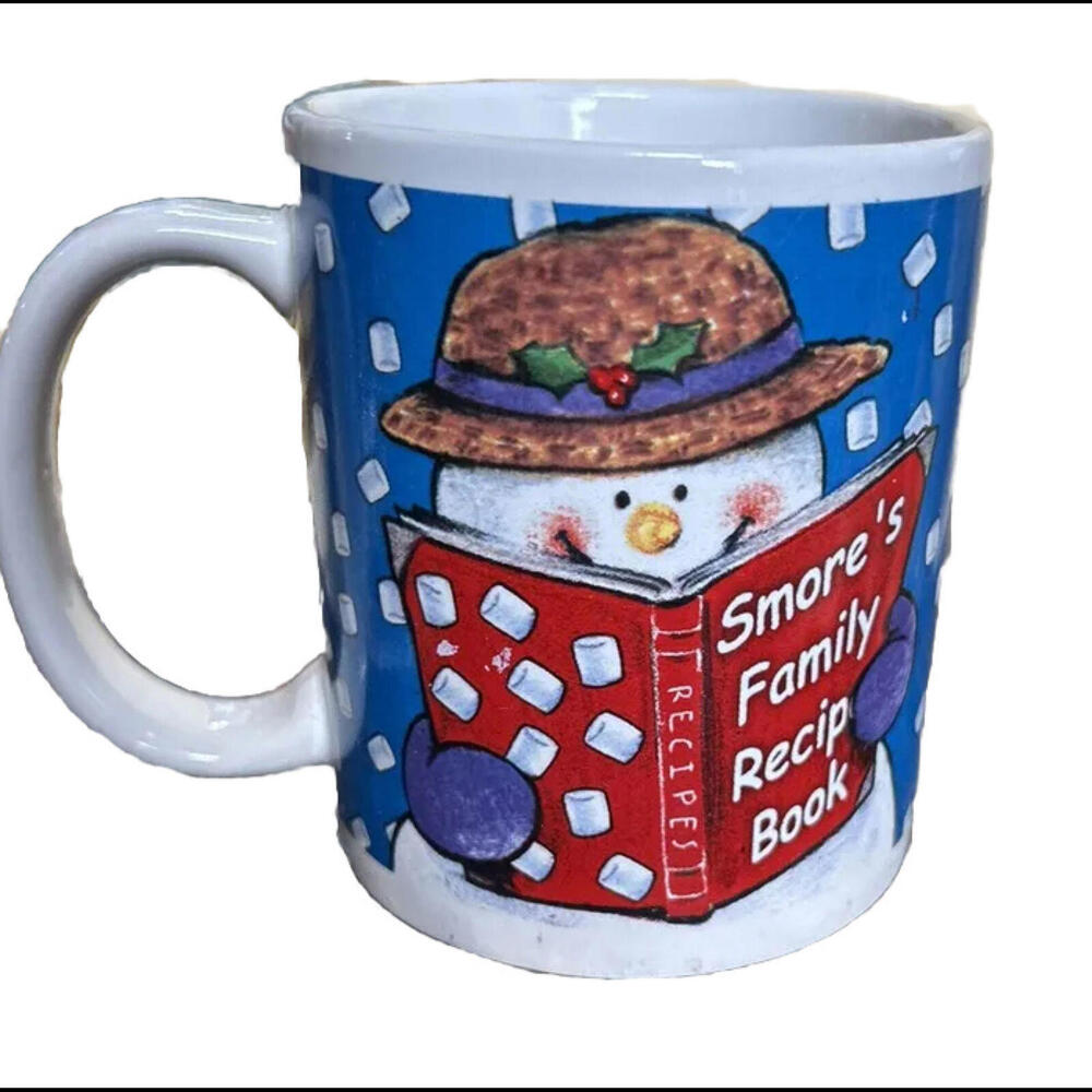 🤶🏻Christmas Holiday Snowman S’more’s Family Recipe Book Blue White Mug